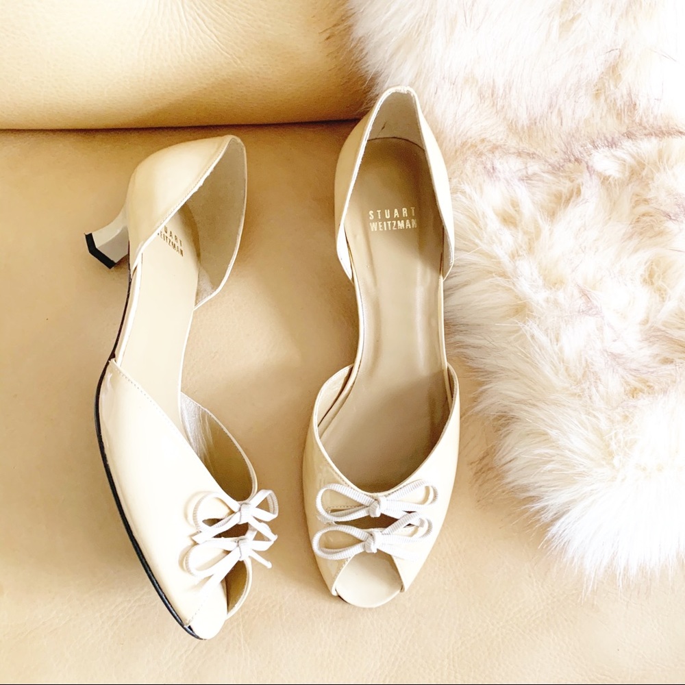 Stuart Weitzman tan patent leather kitten heels 8